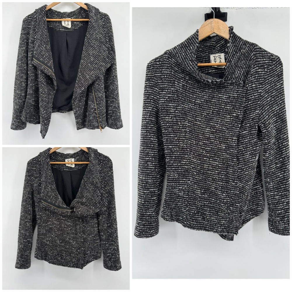 PPLA Clothing Black and White Textured Open-Front Cardigan Sweater Jacket Size S